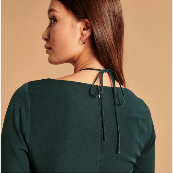 Abercrombie & Fitch Long-Sleeve Strappy Halter Mini Dress in Forest Green Small - Picture 10 of 12